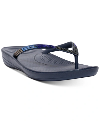 Shop Fitflop Women's Iqushion Ombre Sparkle Flip-flops In Midnight Navy