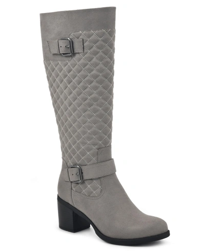 Shop White Mountain Damask Heeled Quilted Tall Boots Women's Shoes In Light Gray/fabric