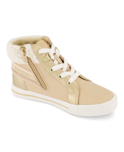 Shop Dkny Little Girls Hannah Elastic Sneakers In Gold-tone