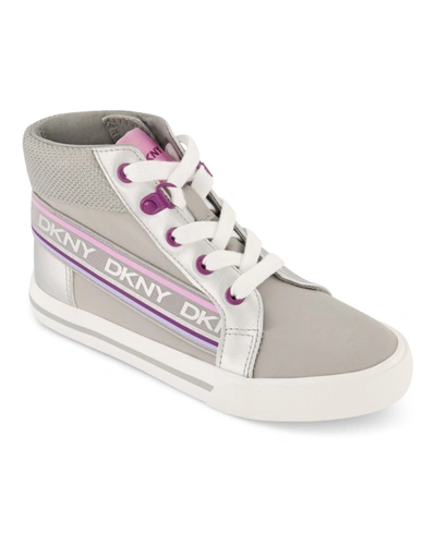 Shop Dkny Little Girls Hannah Elastic Sneakers In Gray