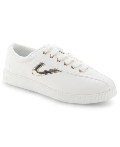 Shop Tretorn Women's Nylite Plus Leather Sneaker Women's Shoes In White/light Gold-tone