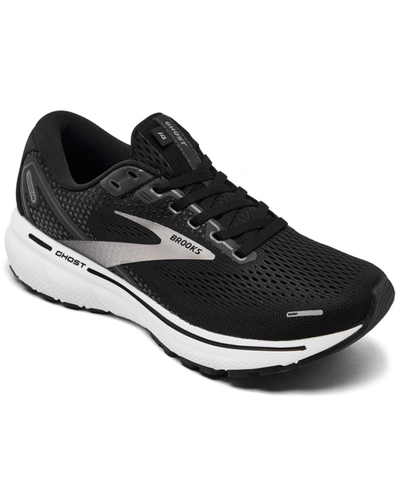Shop Brooks Women's Ghost 14 Running Sneakers From Finish Line In Black/white/silver-tone