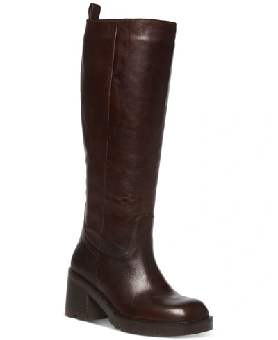 Steve Madden Women's Gyrate Riding Boots In Brown Leather | ModeSens