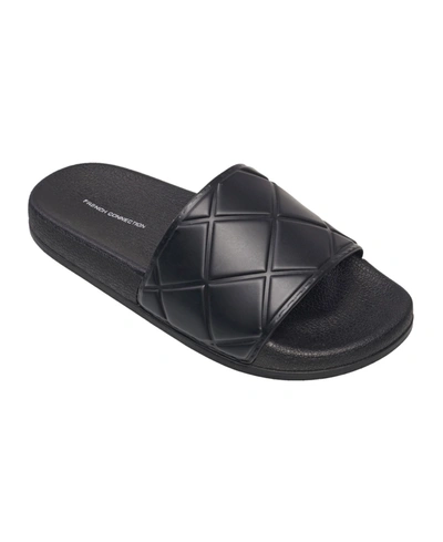 Shop French Connection Women's Squishy Quilted Pool Slide Flat Sandals Women's Shoes In Black