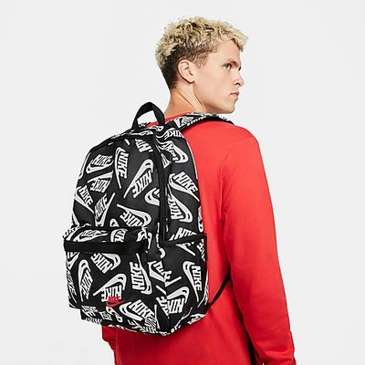 Shop Nike Heritage Printed Backpack In Black/white/university Red