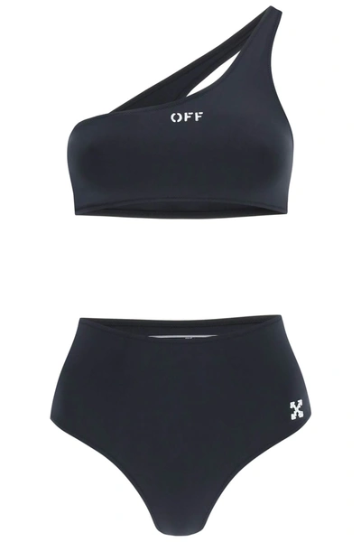 Shop Off-white One Shoulder Bikini Set With Logo In Black