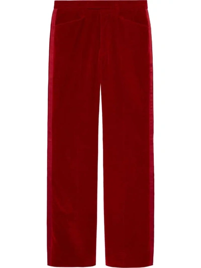 Shop Gucci Velvet Straight Trousers In Red