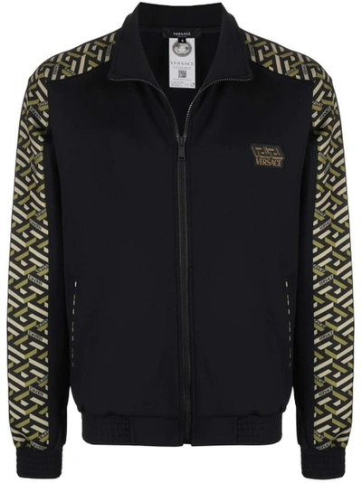 Shop Versace Greca Signature Accent Gym Track Jacket Black