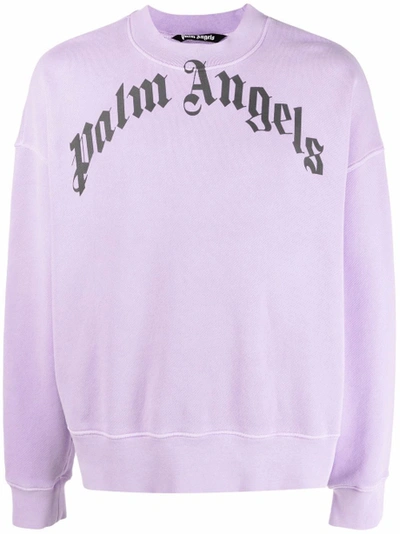 Shop Palm Angels Curved Logo Crewneck Sweatshirt Lilac And Black