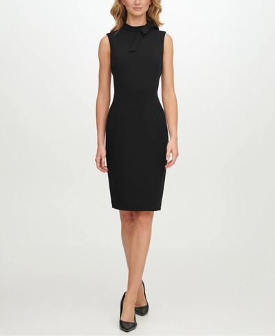Shop Calvin Klein Tie-neck Sheath Dress In Black