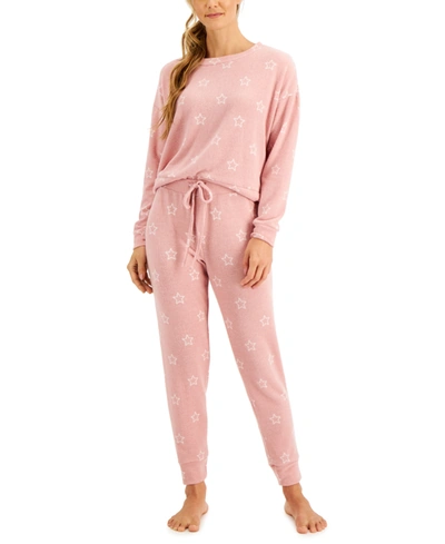 Shop Jenni Knit Long Sleeve Top & Jogger Loungewear Set, Created For Macy's In Stripe Outline Pink