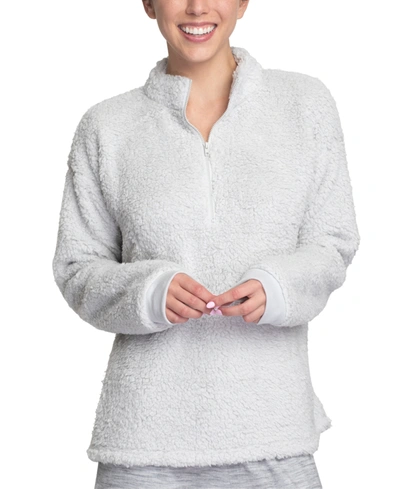 Shop Muk Luks Sherpa Pullover Half Zip Sweatshirt In Heathergre