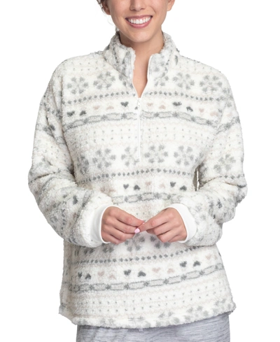 Shop Muk Luks Sherpa Pullover Half Zip Sweatshirt In Snowflake