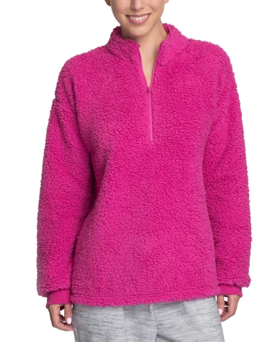 Shop Muk Luks Sherpa Pullover Half Zip Sweatshirt In Berry