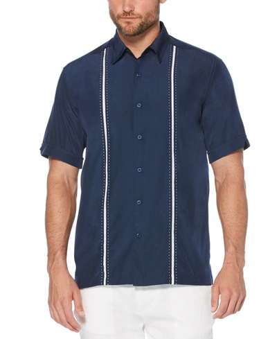 Cubavera Men's Big & Tall Ombre Embroidered Stripe Short Sleeve Shirt In Dress Blue