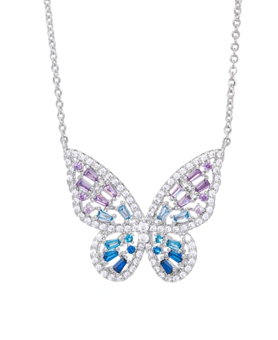 Shop Macy's Cubic Zirconia Red Ombre Butterfly Pendant 18" Necklace In Silver Plate, Gold Or Rose Gold Plate In Blue