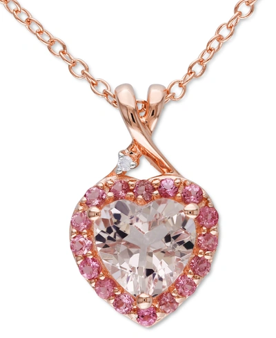 Macy's Morganite (1-1/10 Ct. T.w.), Pink Tourmaline (1/5 Ct. T.w.) & Diamond Accent Heart 18" Pendant Neckl In Morganite
