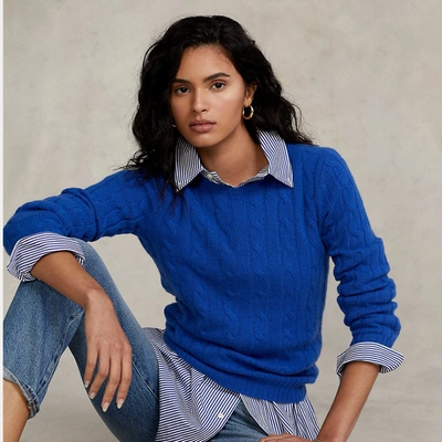 Shop Ralph Lauren Cable-knit Cashmere Sweater In Sapphire Star