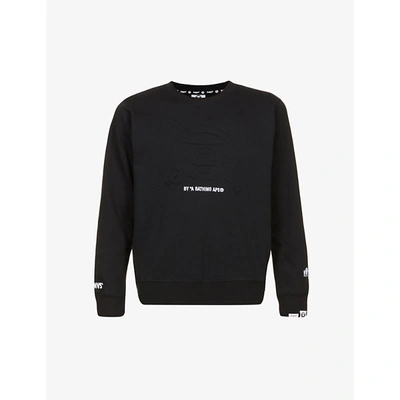 Shop Aape Brand-embroidered Crewneck Cotton-blend Jersey Sweatshirt In Black