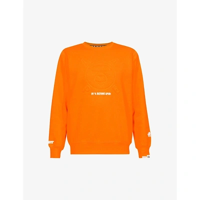 Shop Aape Brand-embroidered Crewneck Cotton-blend Jersey Sweatshirt In Orange