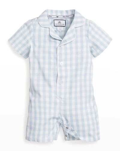 Shop Petite Plume Kid's Gingham Romper W/ Contrast Piping In Blue