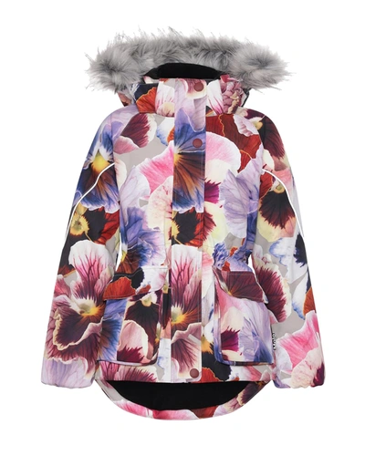 Shop Molo Girl's Cathy Faux-fur Trim Water-resistant Jacket In Giant Floral