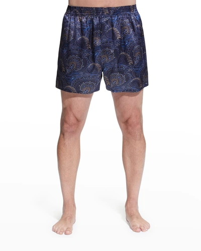 Shop Majestic Men's Silk Paisley Boxer Shorts In Burgundy