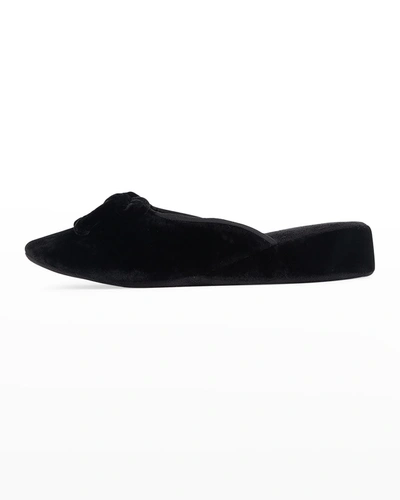 Shop Patricia Green Bardot Velvet Slippers In Black