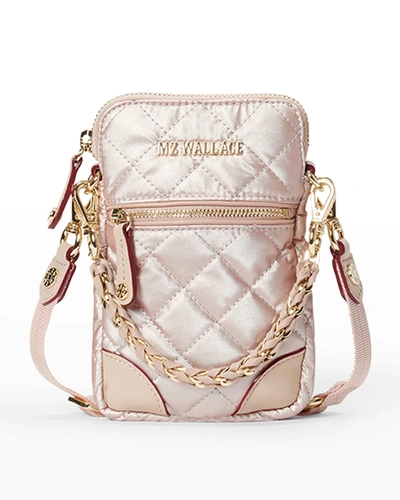 Shop Mz Wallace Crosby Micro Quilted Crossbody Bag In Light Rose Metall
