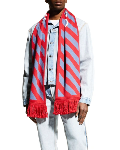 Shop Off-white Men's Arrows Fringe Scarf In 2501 Red White