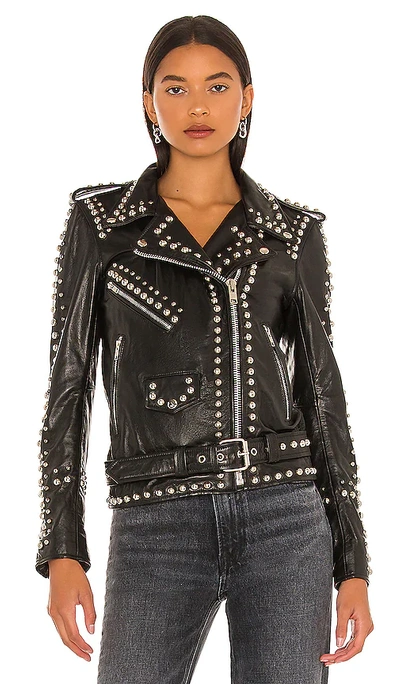 Shop Understated Leather Western Dome Studded Jacket In 黑色
