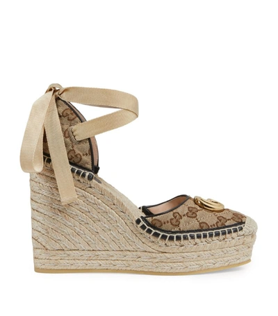 Shop Gucci Double G Wedge Sandals 120mm In Neutrals