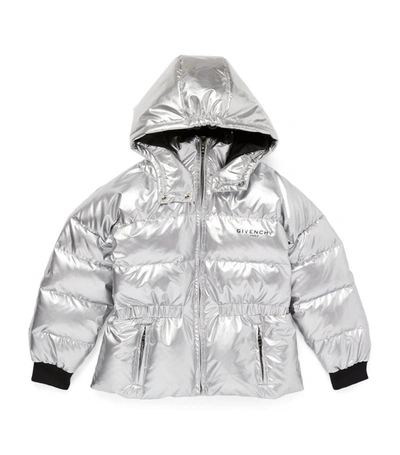 Shop Givenchy Kids Metallic Logo Puffer Jacket (4-14 Years) In Grey