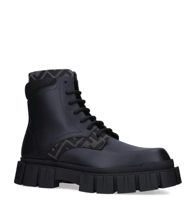 Shop Fendi Leather Force Biker Boots In Black