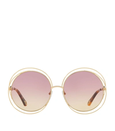 Shop Chloé Round Carlina Sunglasses In Gold