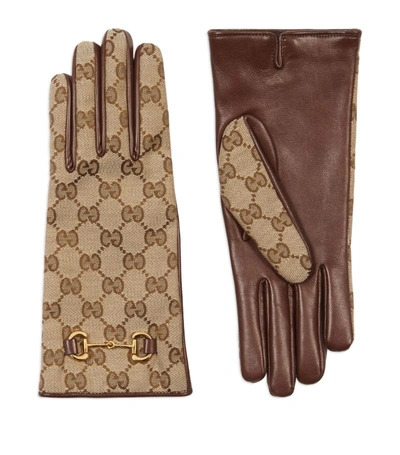 Shop Gucci Original Gg Canvas Gloves In Brown