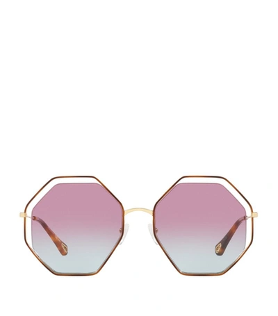Shop Chloé Poppy Octagonal Sunglasses In Gold