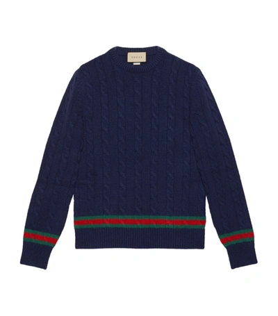 Shop Gucci Cashmere Web Stripe Sweater In Blue