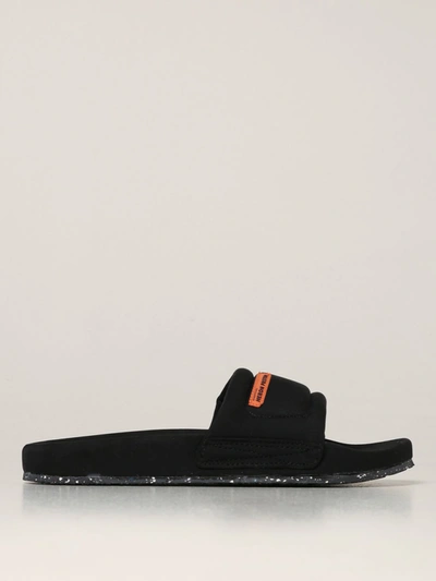 Heron Preston Logo-patch Open-toe Slides In Black