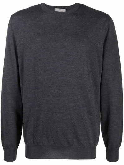 Shop Canali Crew Neck Merino Sweatshirt In Grau