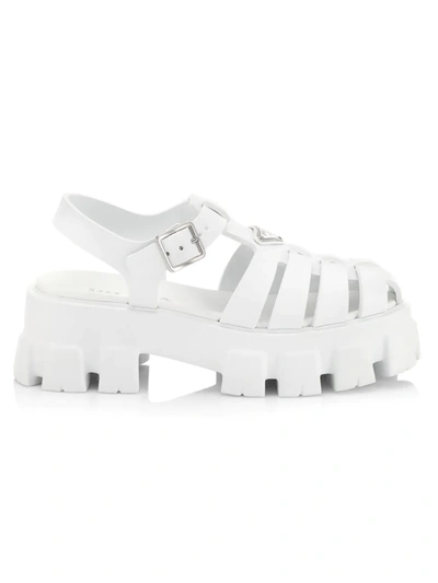 Shop Prada Women's Rubber Cage Platform Sandals In Bianco