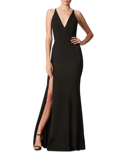 Shop Dress The Population Iris High-slit Evening Gown In Black