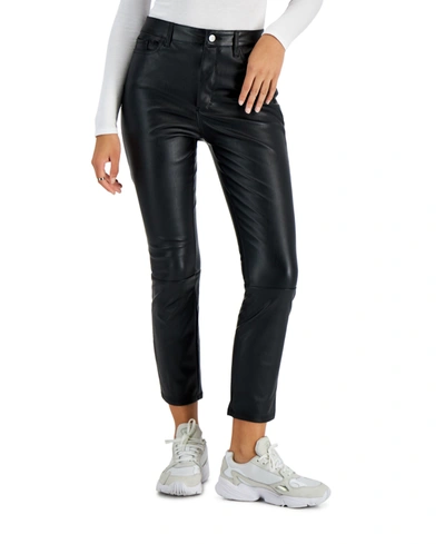 Shop Tinseltown Juniors' Faux-leather Straight-leg Pants, Created For Macy's In Black