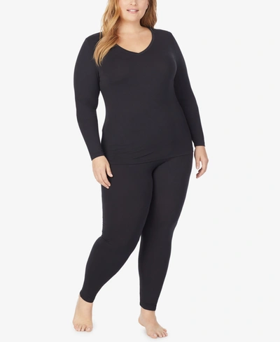 Shop Cuddl Duds Plus Size Softwear With Stretch Long Sleeve V-neck Top In Black
