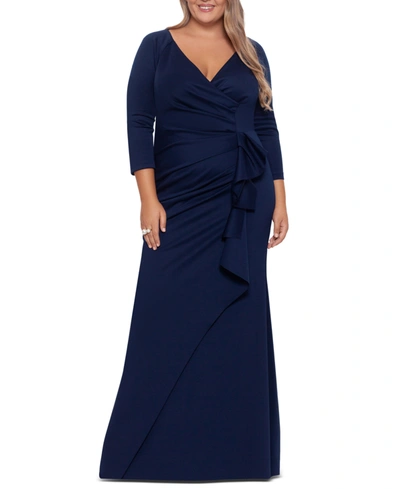 Shop Xscape Plus Size Side-ruffle Ruched Gown In Midnight
