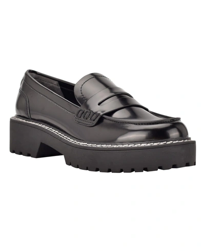 Shop Calvin Klein Women's Suzie Casual Lug Sole Loafers In Black Faux Leather