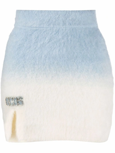 Shop Gcds Dip-dye Ombre Mohair Skirt Baby Blue And White