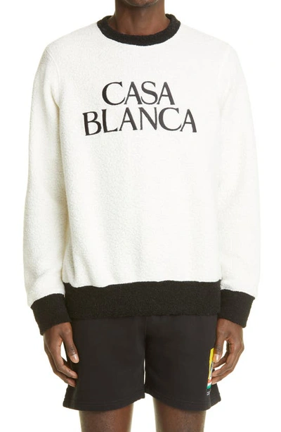 Shop Casablanca Embroidered Logo Colorblock Reversed French Terry Sweatshirt In Off White