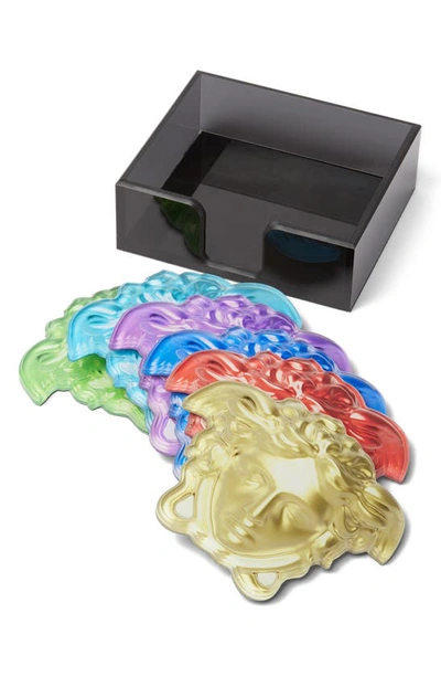 Shop Versace Set Of 6 Medusa Coasters In Multicolor
