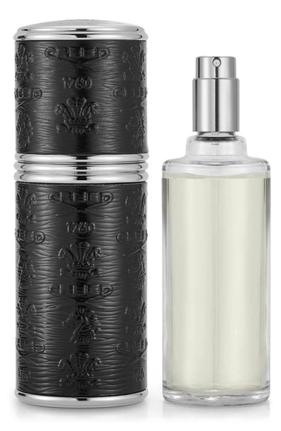 Shop Creed Prefilled Deluxe Silver And Black Leather Atomizer In Silver Mountain Water